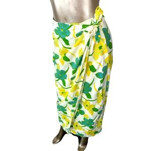 Finity Naturals Women Size 4 Vintage Silk Wrap Skirt Green Yellow Floral
